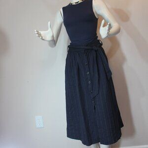 Massimo Dotti midi button  striped navy  belted classic  skirt size 8